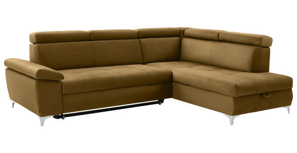 ECKSOFA Gelb Samt  - Chromfarben/Gelb, KONVENTIONELL, Textil/Metall (271/206cm) - Carryhome