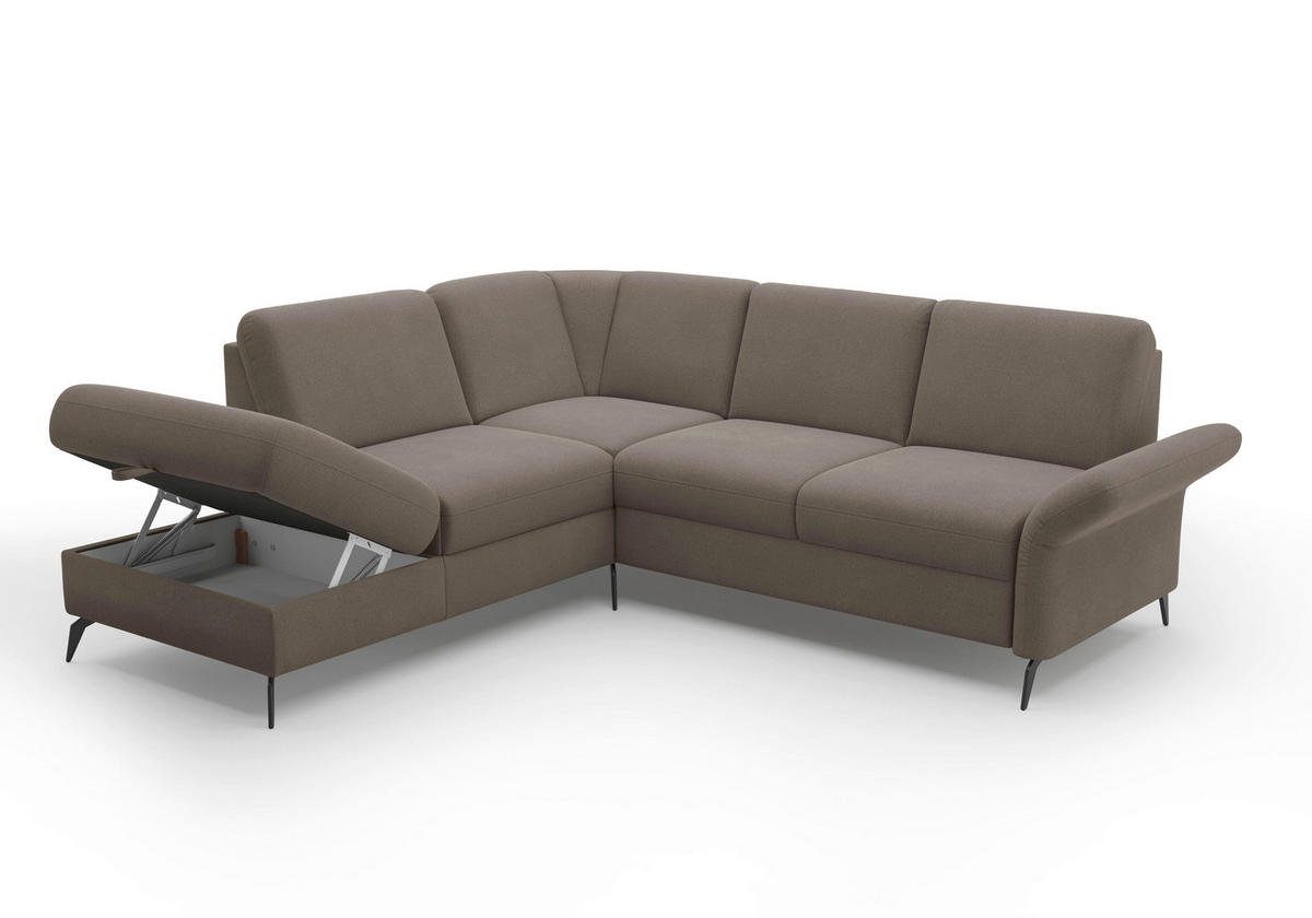 ECKSOFA ROCHELLE E Schlammfarben Flachgewebe  - Schlammfarben/Schwarz, KONVENTIONELL, Textil/Metall (216/240cm) - Sit & More