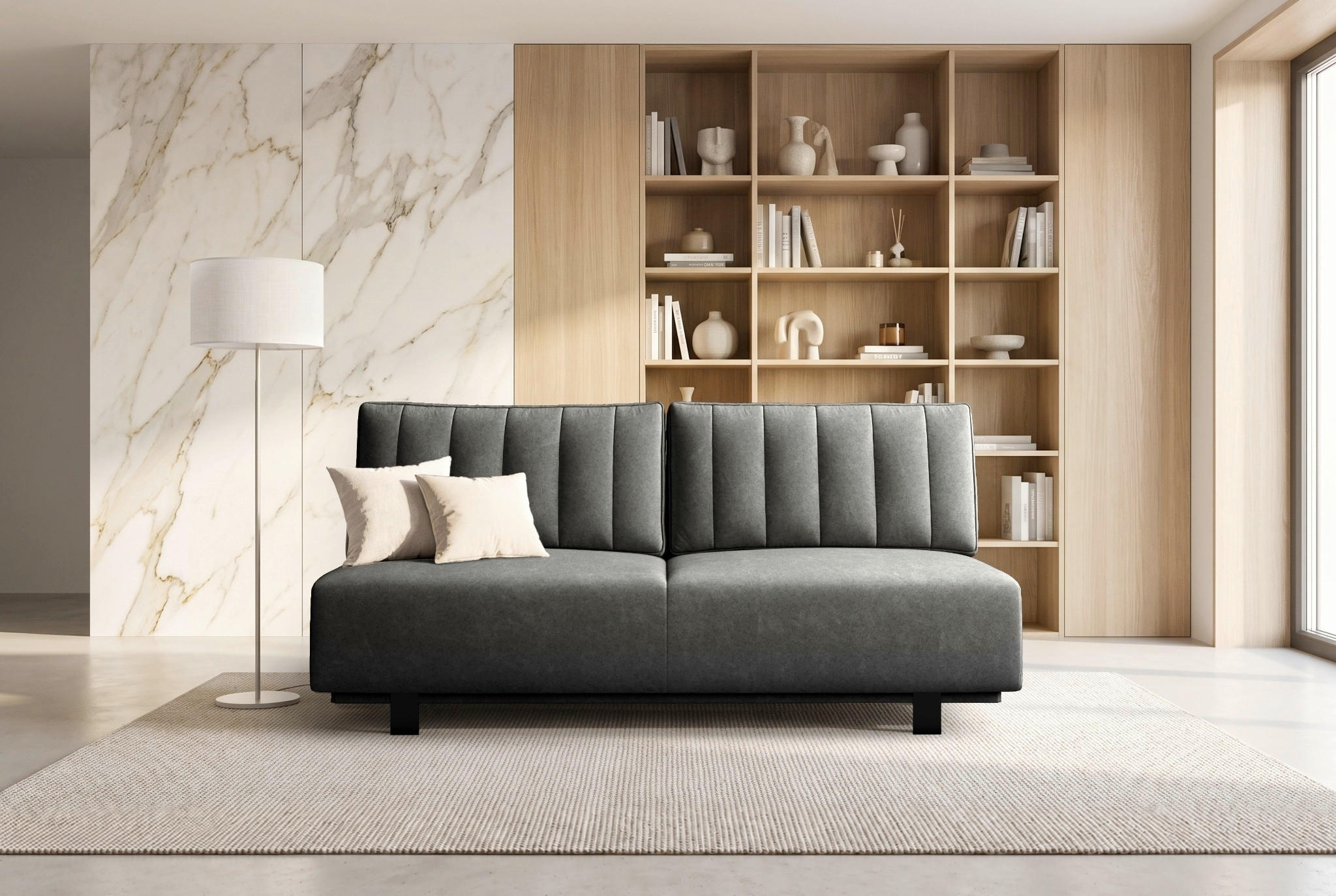 SCHLAFSOFA OLIVIO Velours Anthrazit  inkl. Bettkasten, Schlaffunktion  - Anthrazit/Schwarz, Basics, Holz/Textil (200/90/95cm) - Livetastic