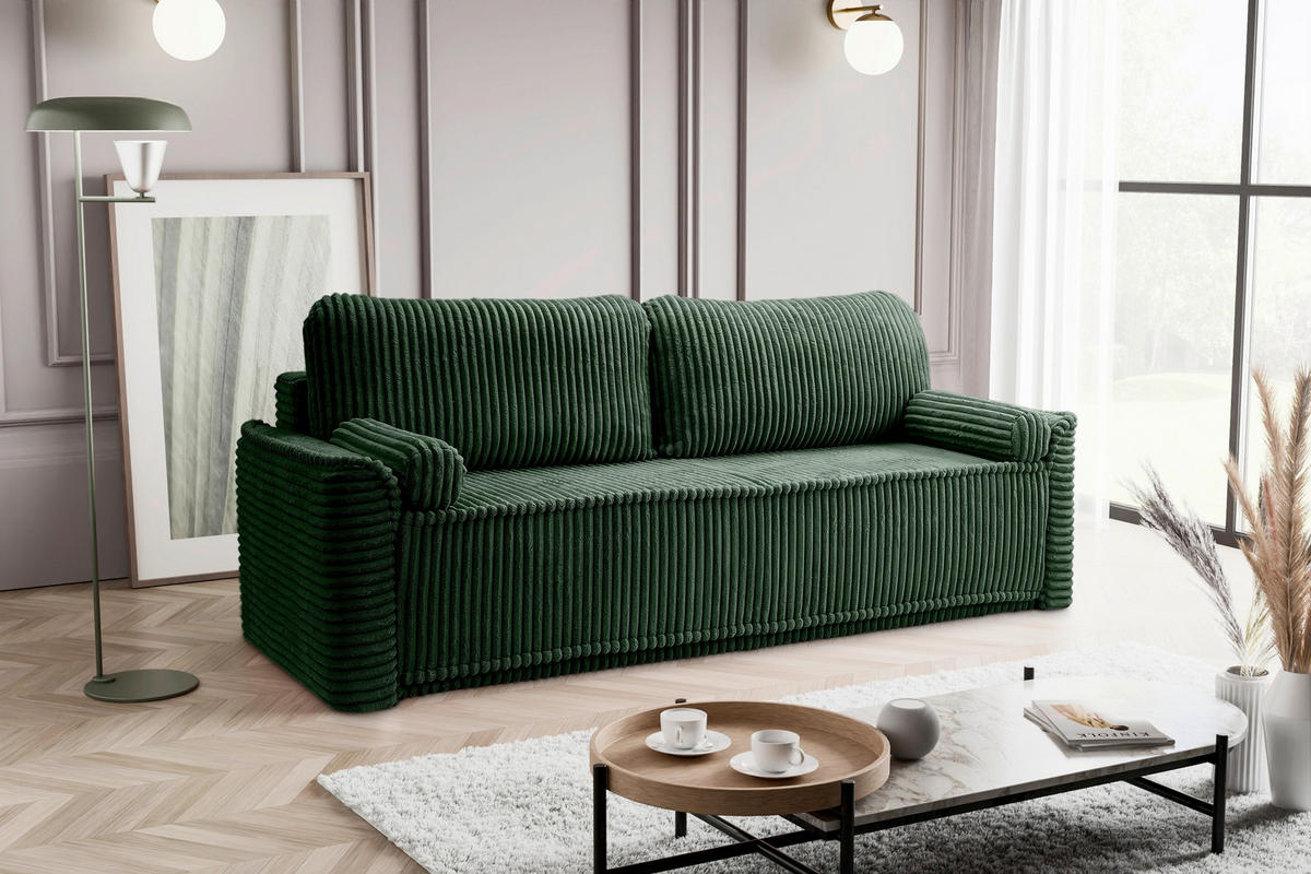 SCHLAFSOFA GRUBS  mit Cord Smaragdgrün  - Smaragdgrün/Schwarz, Basics, Kunststoff/Textil (225/96/93cm) - MID.YOU