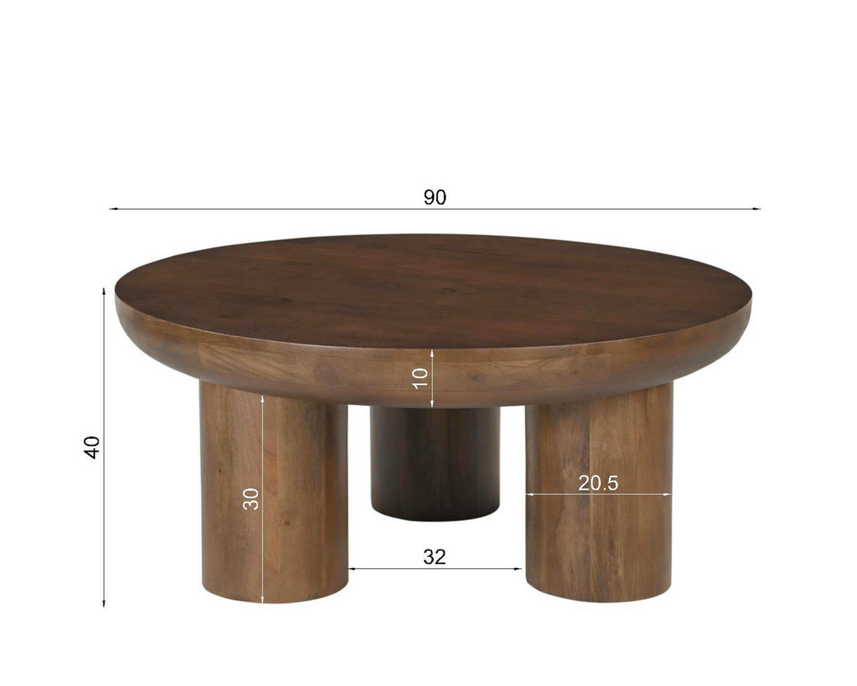 COUCHTISCH Mangoholz massiv 90/90/40 cm rund Braun  - Braun, Design, Holz (90/90/40cm) - MID.YOU