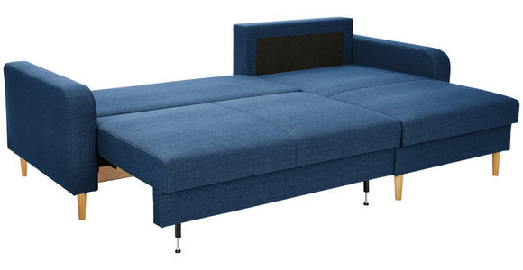 ECKSOFA in Flachgewebe Dunkelblau - Eiche Wotan/Dunkelblau, KONVENTIONELL, Holz/Textil (255/157cm) - Carryhome