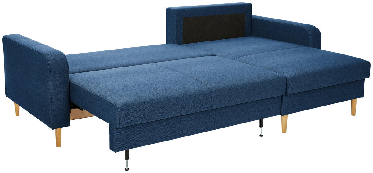 ECKSOFA in Flachgewebe Dunkelblau  - Eiche Wotan/Dunkelblau, KONVENTIONELL, Holz/Textil (255/157cm) - Carryhome