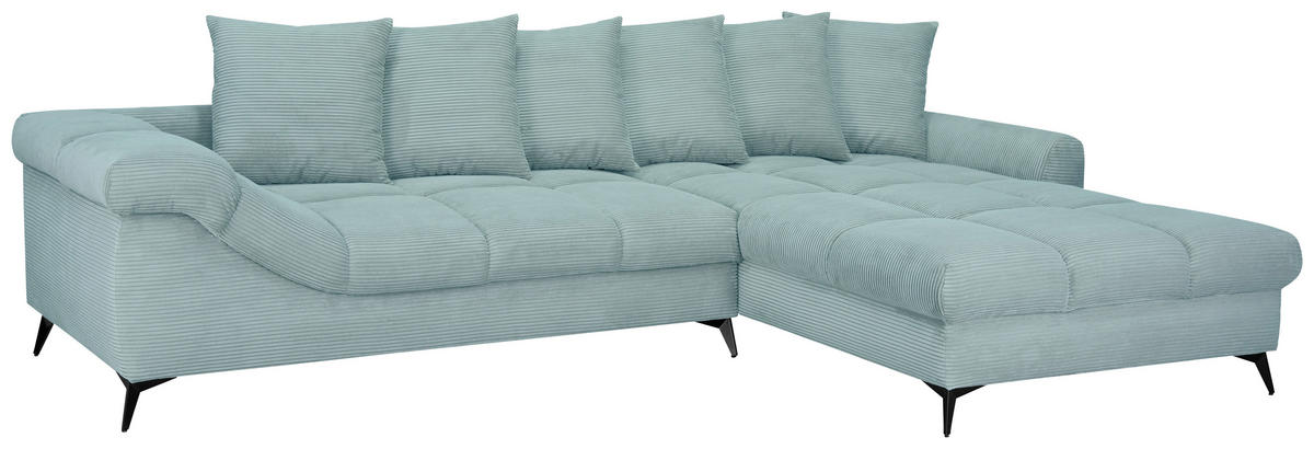 ECKSOFA Blaugrau Cord Rückenkissen, Armlehnenkissen, Rücken echt  - Blaugrau/Schwarz, KONVENTIONELL, Textil/Metall (332/231cm) - Carryhome