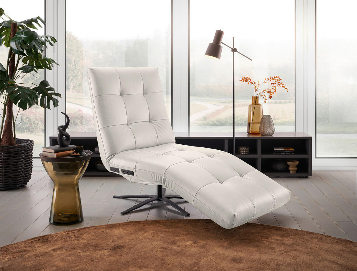 RELAXLIEGE in Echtleder Grau, Hellgrau  - Hellgrau/Schwarz, MODERN, Leder/Metall (82/53-115/156-206cm) - Pure Home Comfort