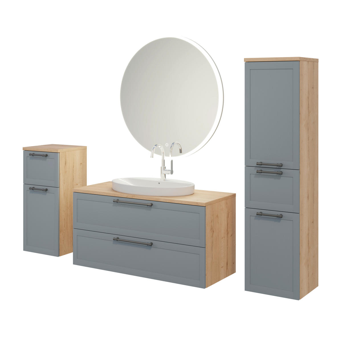 BADEZIMMER 5-teilig  in 200,3 cm  - Edelstahlfarben/Eichefarben, MODERN, Holzwerkstoff/Stein (200,3cm) - Celina Home