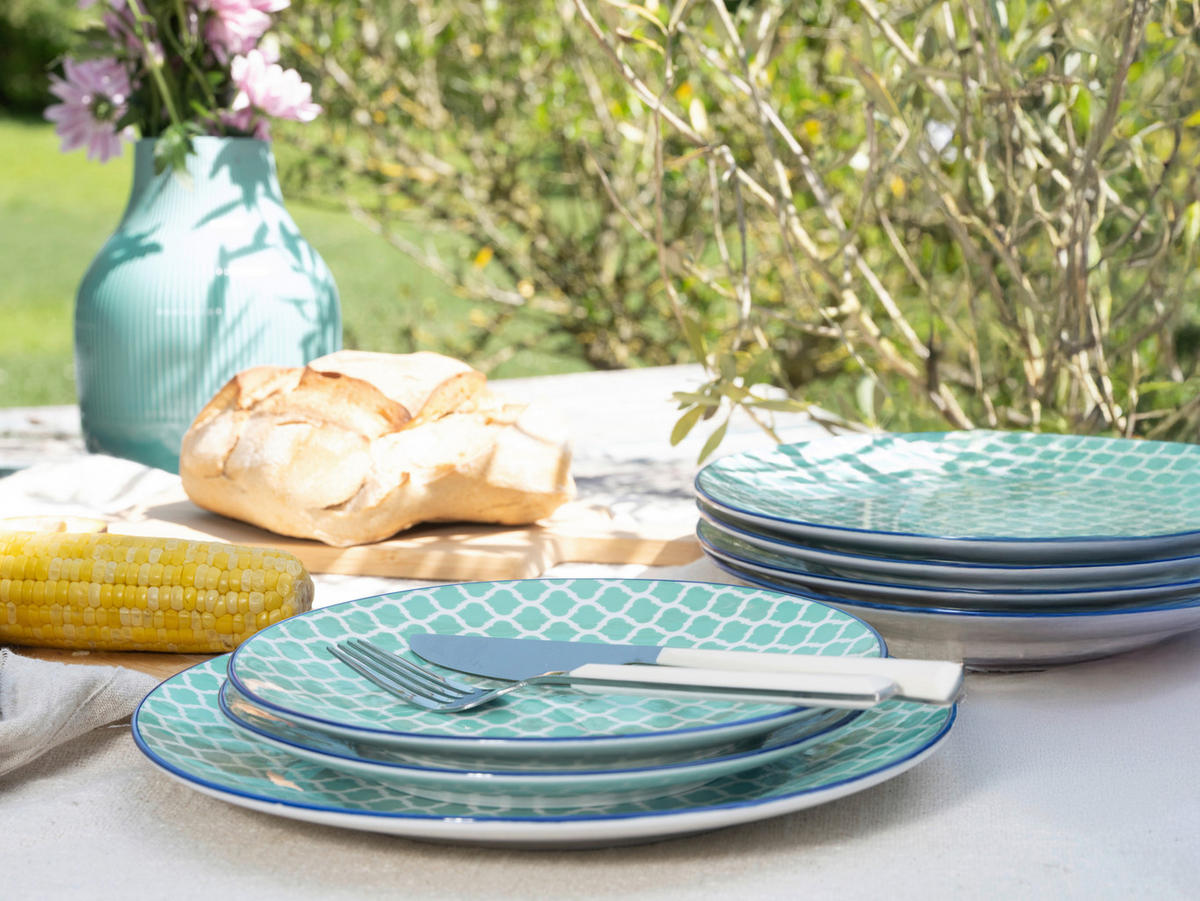 SERVIS Mediterran Petrol 12 delar  - vit/petrol, Basics, keramik - Creatable