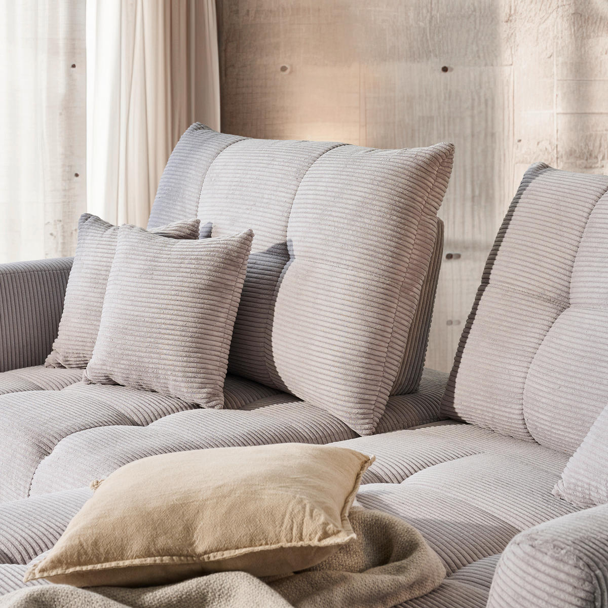 ECKSOFA in Cord Hellgrau  - Hellgrau/Schwarz, Konventionell, Textil/Metall (250/185cm) - Carryhome
