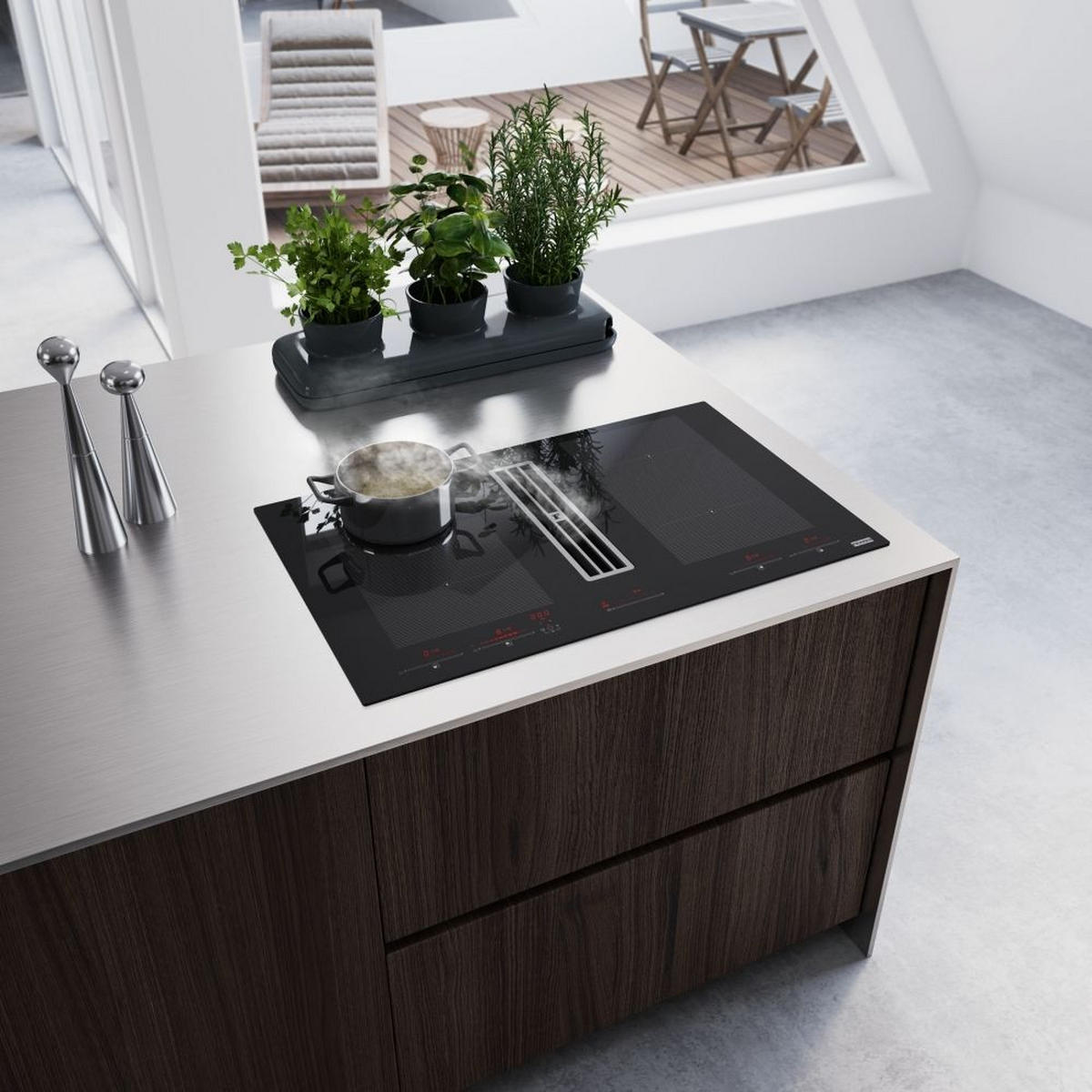 KOCHFELD-DUNSTABZUG-KOMBI 3400705227  - Schwarz, Basics, Glas (83/52/23cm) - Franke