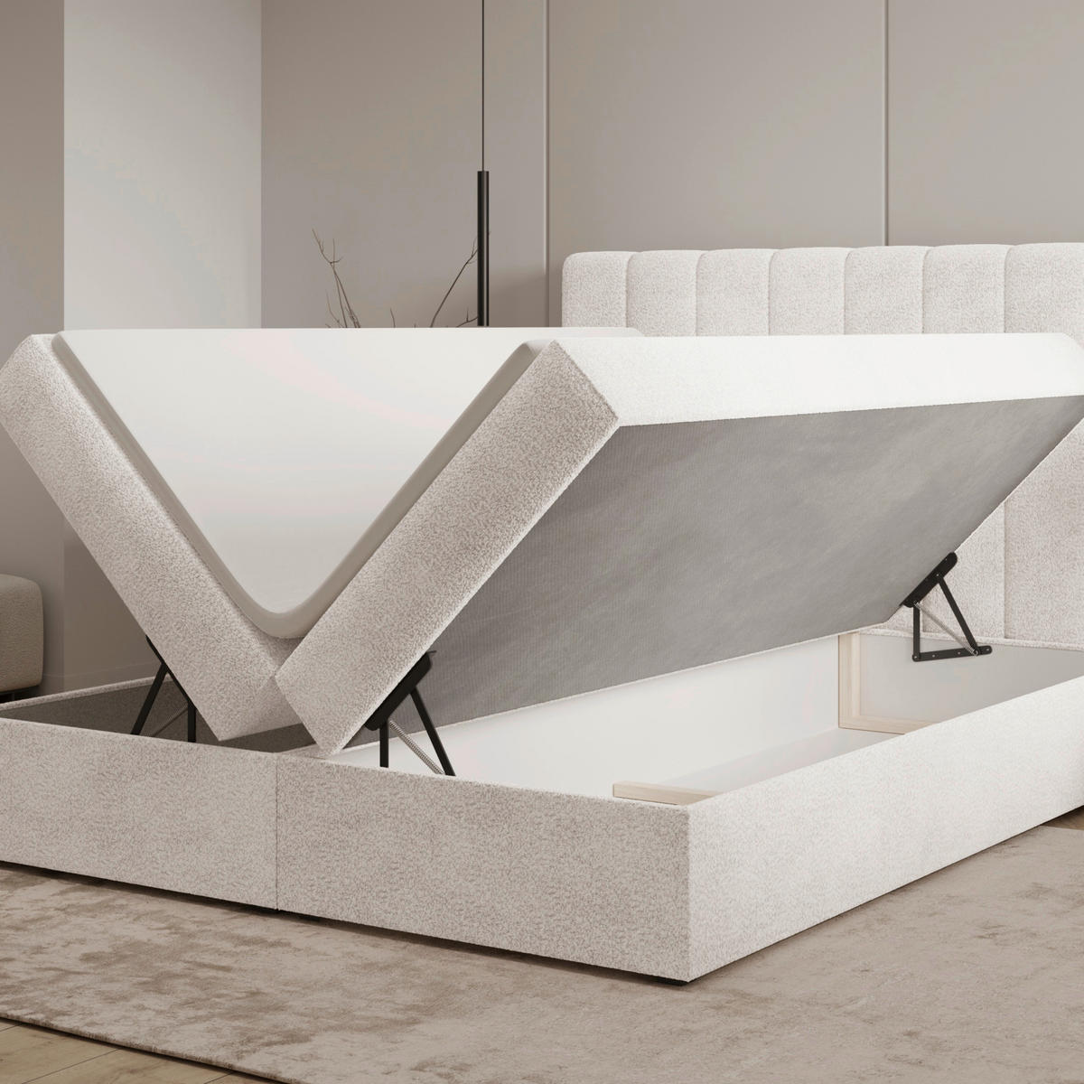 BOXBETT 160/200 cm,  in Weiß, Elfenbein, Bettkasten, Topper,  - Elfenbein/Schwarz, MODERN, Holz/Kunststoff (160/200cm) - MID.YOU