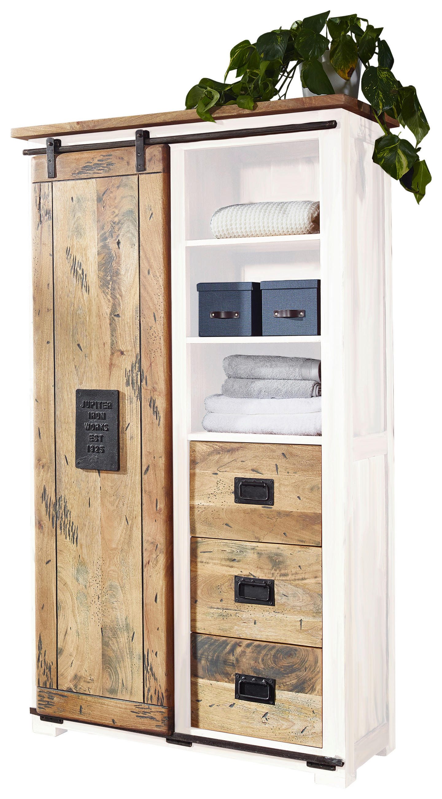 Livetastic Highboard Braun, Schwarz, Weiß 100x175x45 cm
