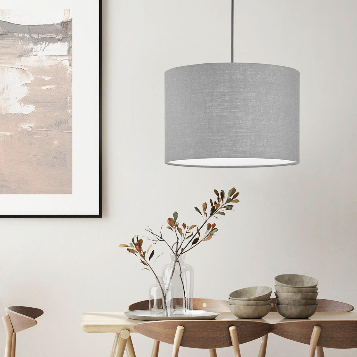 STROPNÍ ZÁVĚSNÉ SVÍTIDLO, 30 cm  - šedá/bílá, Basics, textil/plast (30cm) - Fischer & Honsel