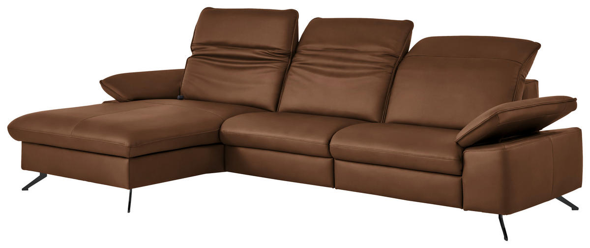 ECKSOFA  Echtleder Beigebraun  - Beigebraun/Schwarz, Design, Leder/Metall (169/307cm) - Beldomo Premium