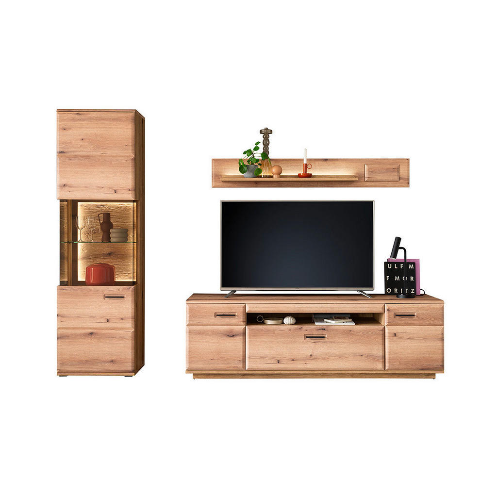Thumbnail - Livetastic Wohnwand, Eiche, Metall, 3-teilig, 7 Fächer, 1 Schubladen, 270x206x50 cm, Wohnzimmer, Wohnwände, Anbauwände