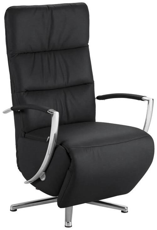 RELAXSESSEL in Leder Schwarz  - Chromfarben/Schwarz, Design, Leder/Metall (64/112/80cm) - Cantus