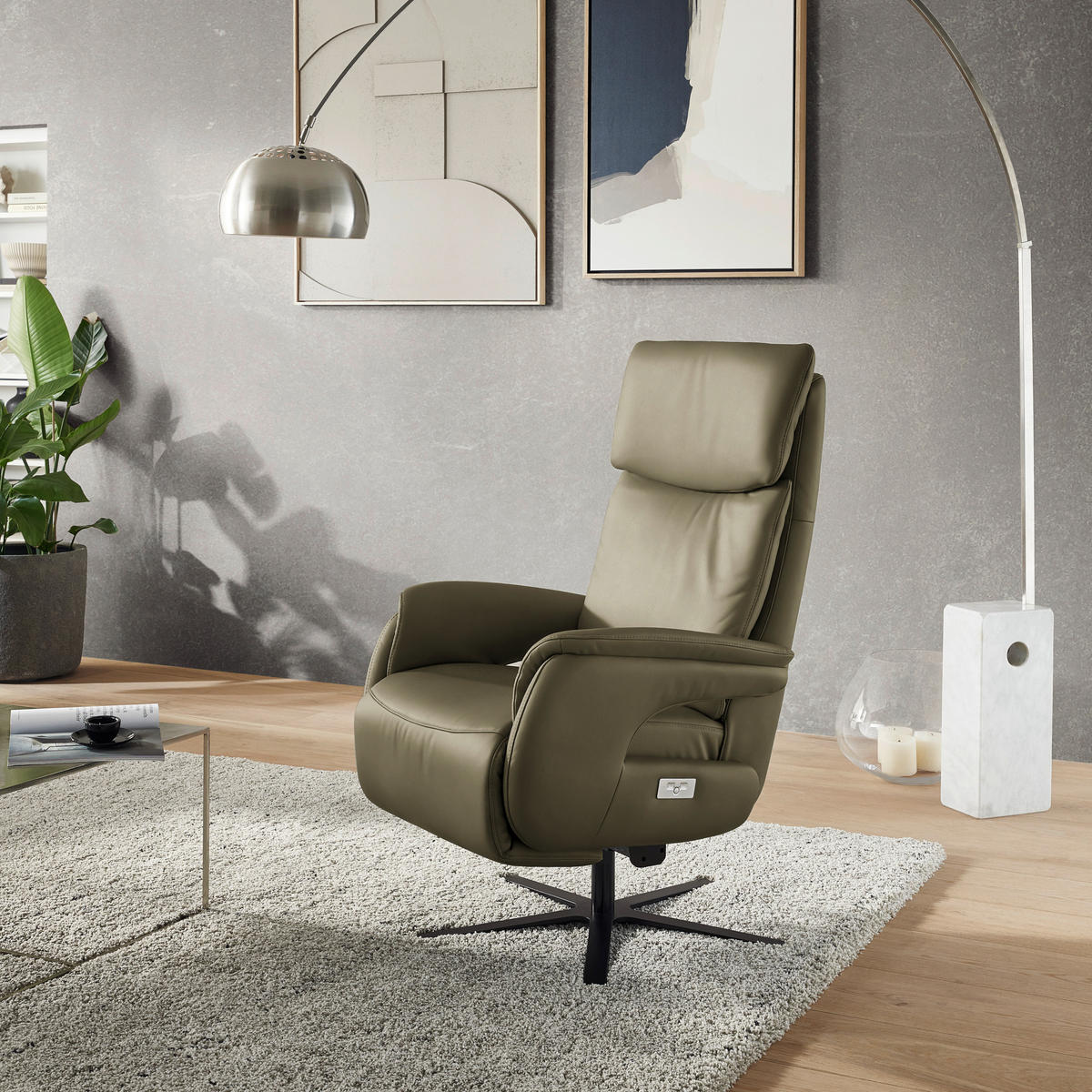 RELAXSESSEL in Leder Olivgrün  - Schwarz/Olivgrün, Design, Leder/Metall (70/117/85cm) - Dieter Knoll