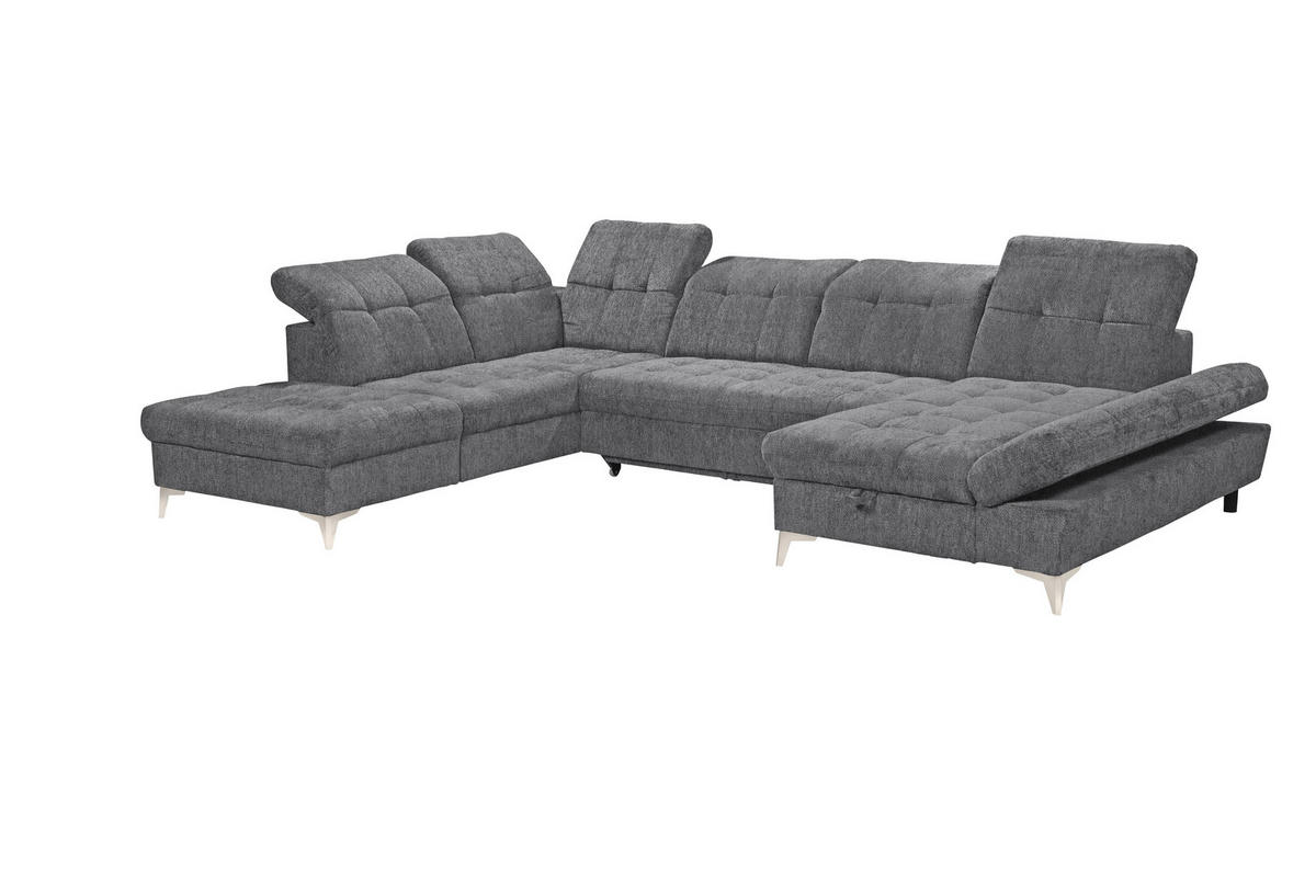 WOHNLANDSCHAFT Mikrovelours Anthrazit  - Kaschmir/Anthrazit, Modern, Kunststoff/Textil (245/348/168cm) - MID.YOU