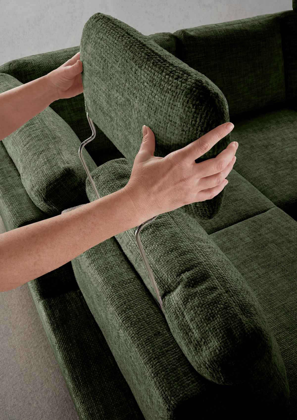 ECKSCHLAFSOFA in Struktur Dunkelgrün  - Wildeiche/Dunkelgrün, Modern, Holz/Textil (206/265cm) - Livetastic