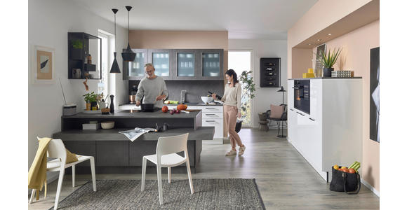 EINBAUKÜCHE - Weiß Hochglanz/Grau, Design, Holzwerkstoff - Dieter Knoll