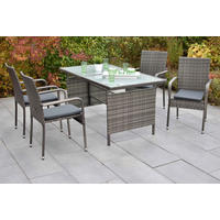 GARTENTISCHGRUPPE Stahl  - Grau, KONVENTIONELL, Glas/Kunststoff - Gardenson