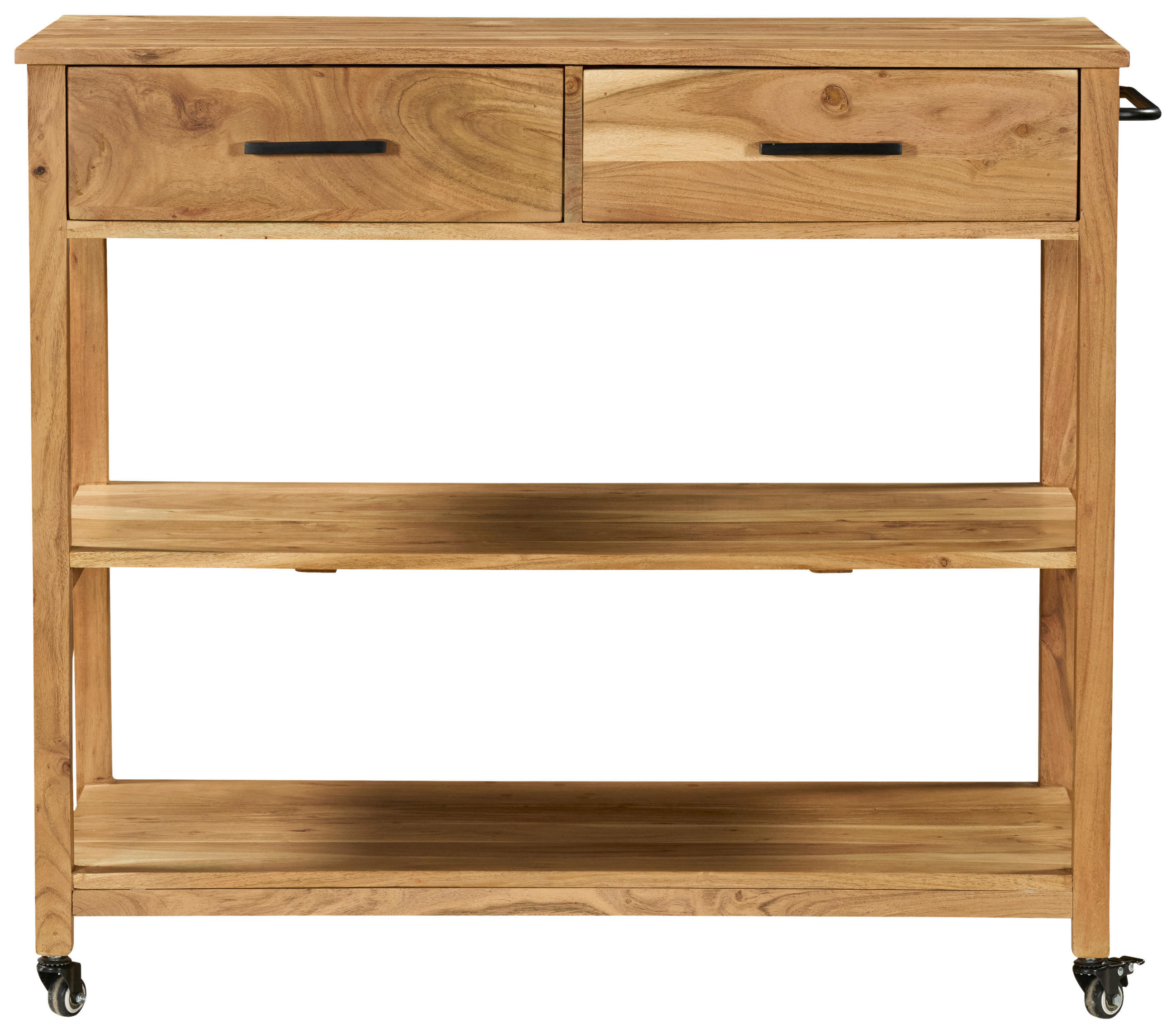 SERVIERWAGEN Akazie vollmassiv Akaziefarben  - Schwarz/Akaziefarben, Natur, Holz/Kunststoff (100/90/48cm) - Livetastic