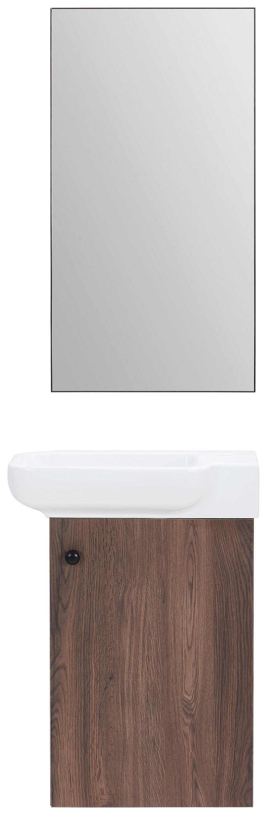 GÄSTEBAD 55 cm  - Weiß Hochglanz/Walnussfarben, MODERN, Keramik/Holzwerkstoff (55cm) - MID.YOU