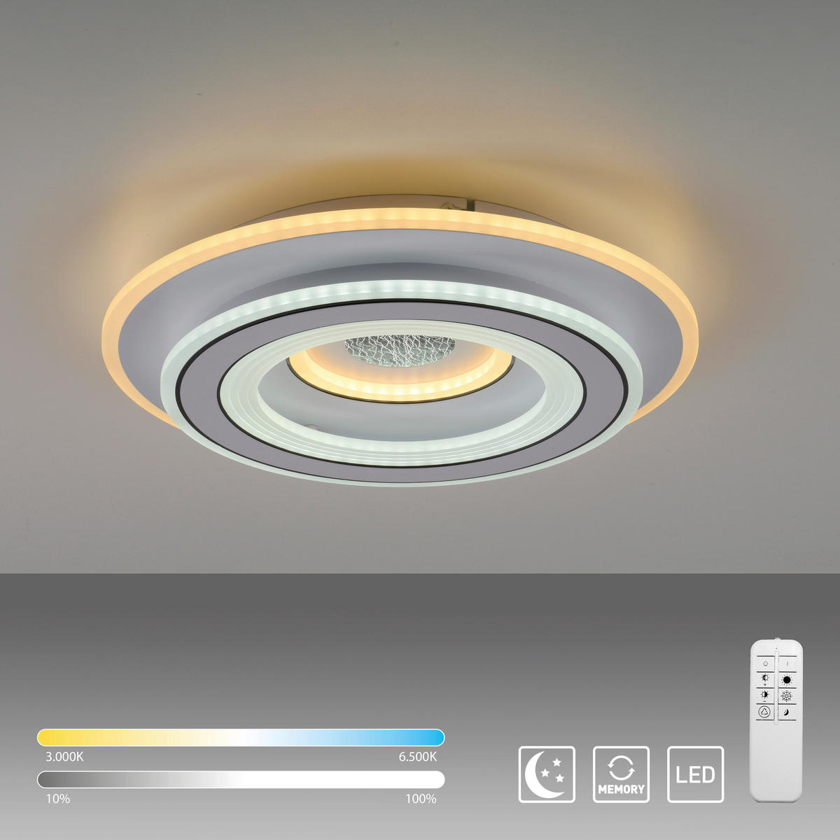 STROPNA LED-SVETILKA   38 W//3000-6500 K/230 V/ - bela, Design, kovina/umetna masa (40cm)