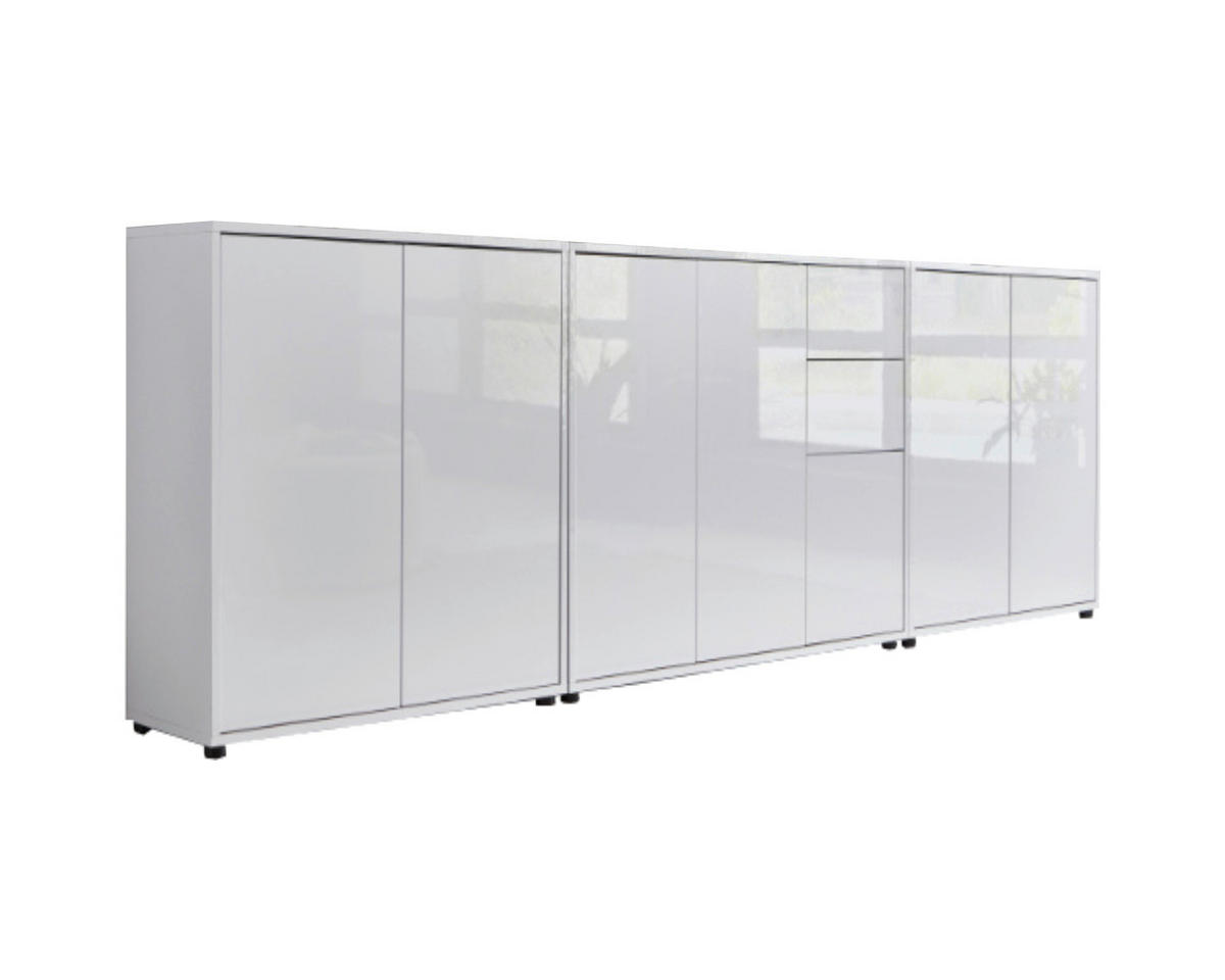 SIDEBOARD Mailand Set 6  in 263,5/73/33 cm  - Weiß Hochglanz/Schwarz, MODERN, Holzwerkstoff/Kunststoff (263,5/73/33cm) - MID.YOU