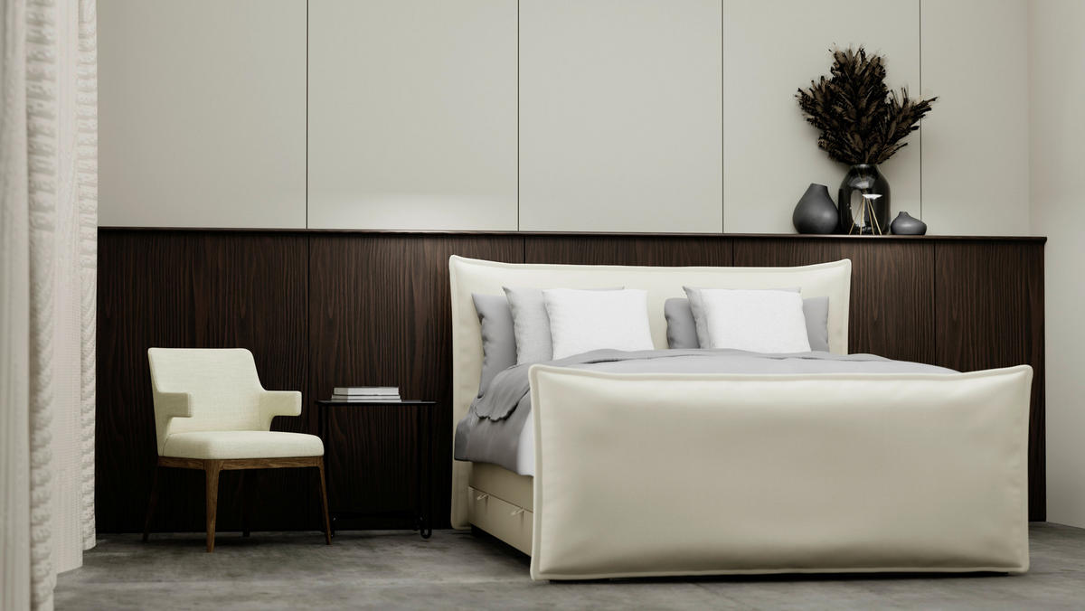 BOXSPRINGBETT 160/200 cm  in Creme  - Creme/Schwarz, MODERN, Textil (160/200cm) - MID.YOU