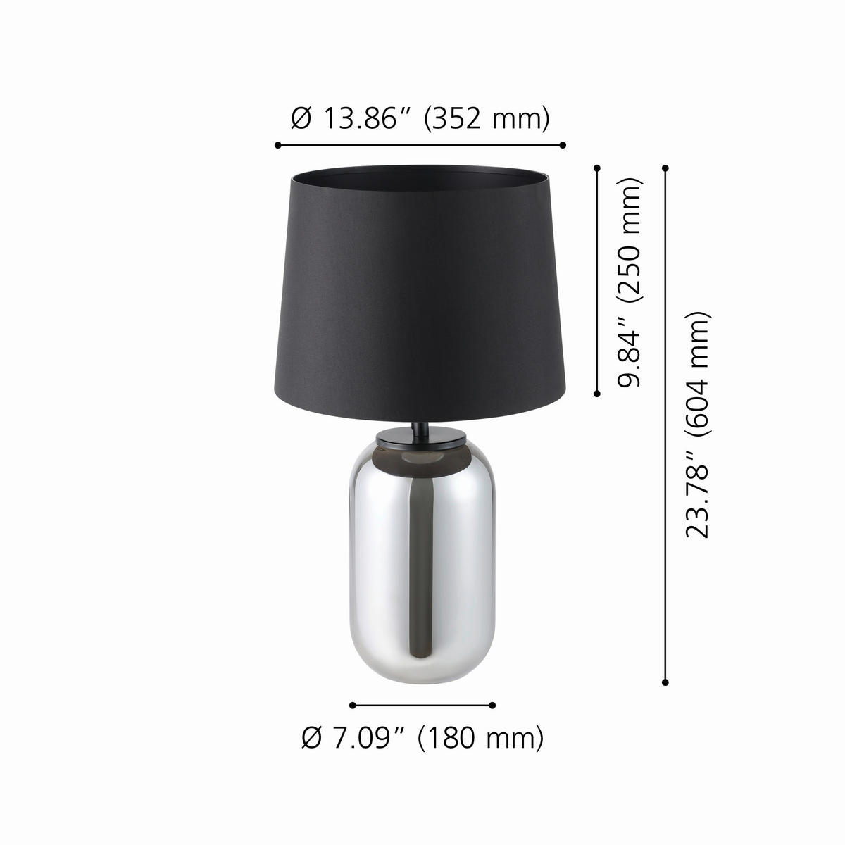 TISCHLEUCHTE  35/61 cm    - Schwarz, Basics, Glas/Metall (35/61cm) - Eglo