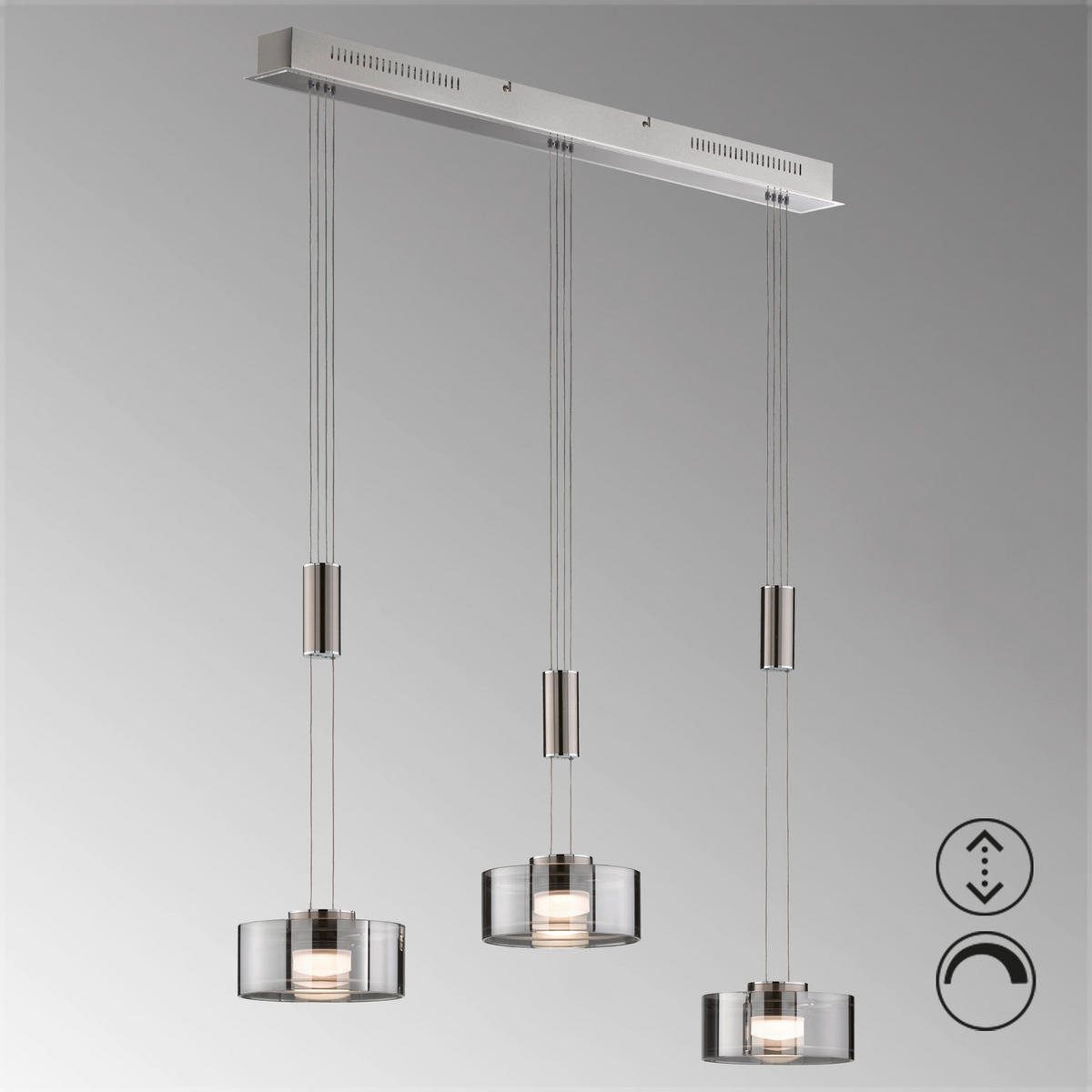 LED FÜGGŐLÁMPA 95/20/100-160 cm  - króm/nikkel, Design, Üveg/fém (95/20/100-160cm)