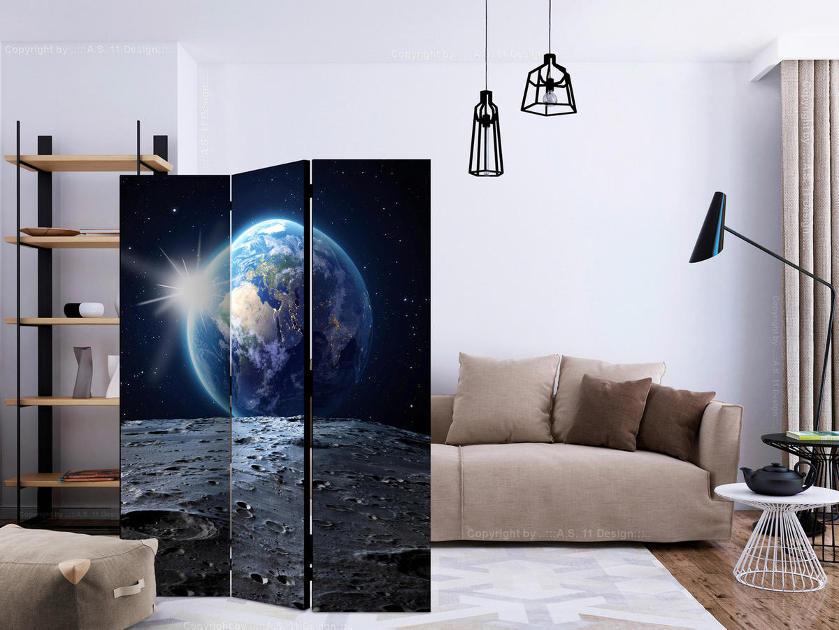PARAVENT mit 3  Flügel - Blau/Schwarz, Basics, Holz/Textil (135cm) - artgeist