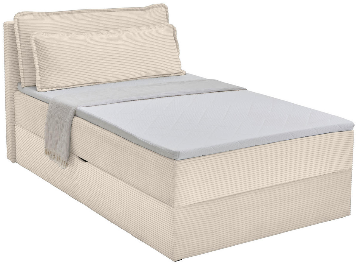 BOXBETT 120/200 cm,  in Beige, Kissen, Bettkasten, Topper, H3 = fest  - Beige/Schwarz, Design, Kunststoff/Textil (120/200cm) - Chameo