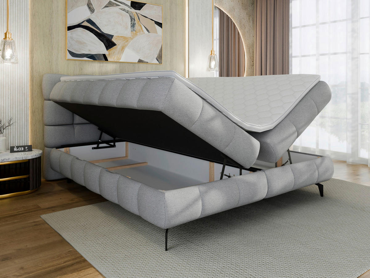 BOXBETT 160/200 cm,  in Grau, Bettkasten, Topper, H3 + H3 = fest  - Schwarz/Grau, Trend, Textil/Metall (160/200cm) - Esposa