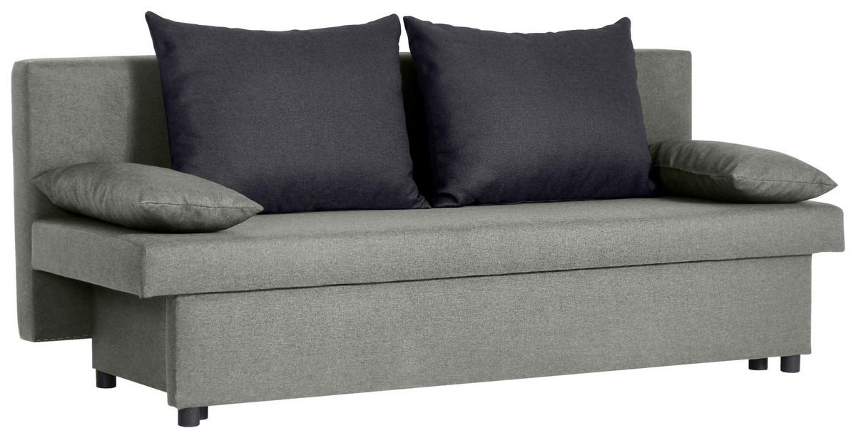 SCHLAFSOFA NEO Webstoff Grau, Dunkelgrau  inkl. Rückenkissen, Armlehnenkissen, Bettkasten  - Dunkelgrau/Schwarz, Basics, Kunststoff/Textil (192/82/82cm) - P & B