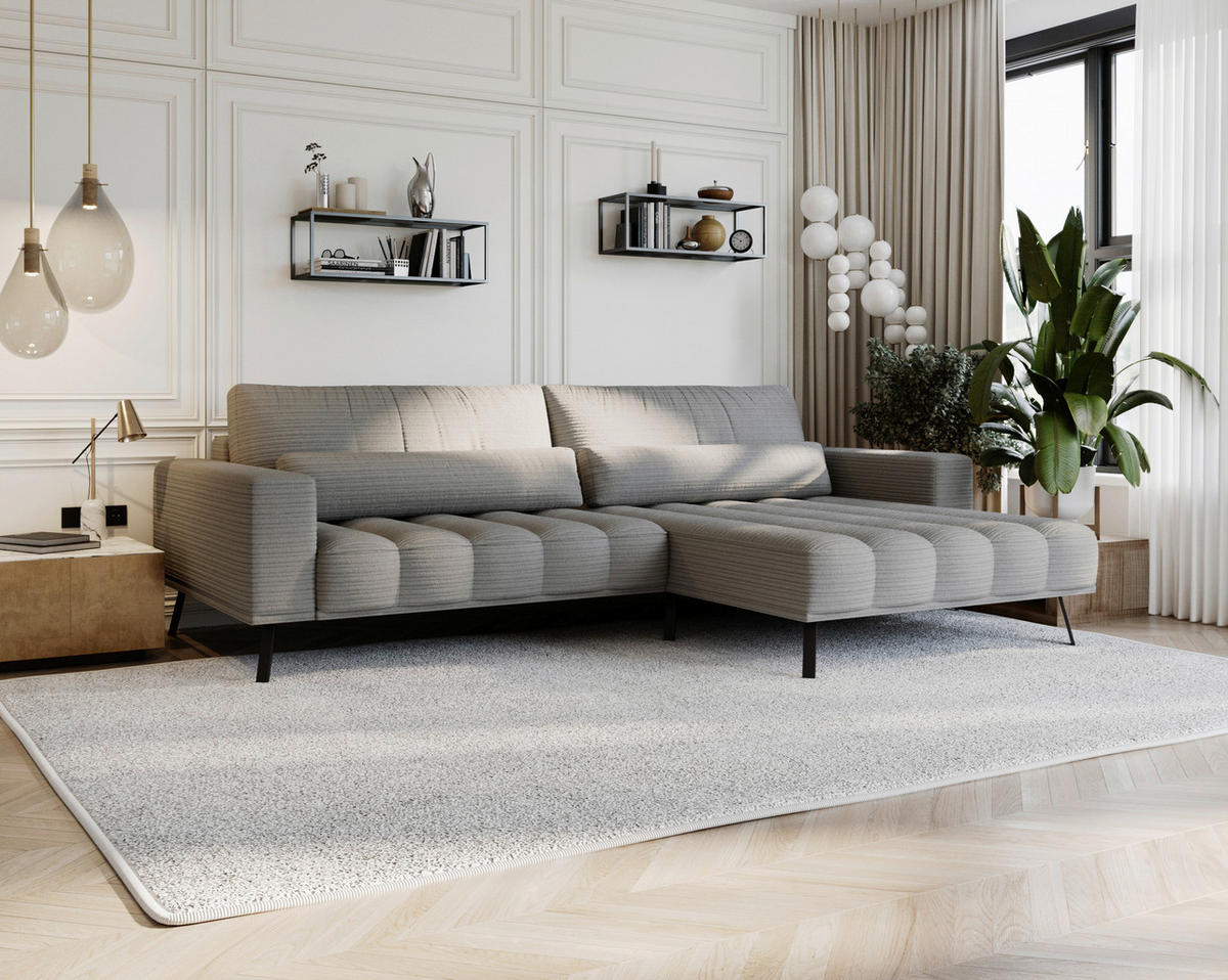 ECKSOFA in Cord Grau  291/204 cm  - Schwarz/Grau, Design, Textil/Metall (291/204cm) - Lomoco