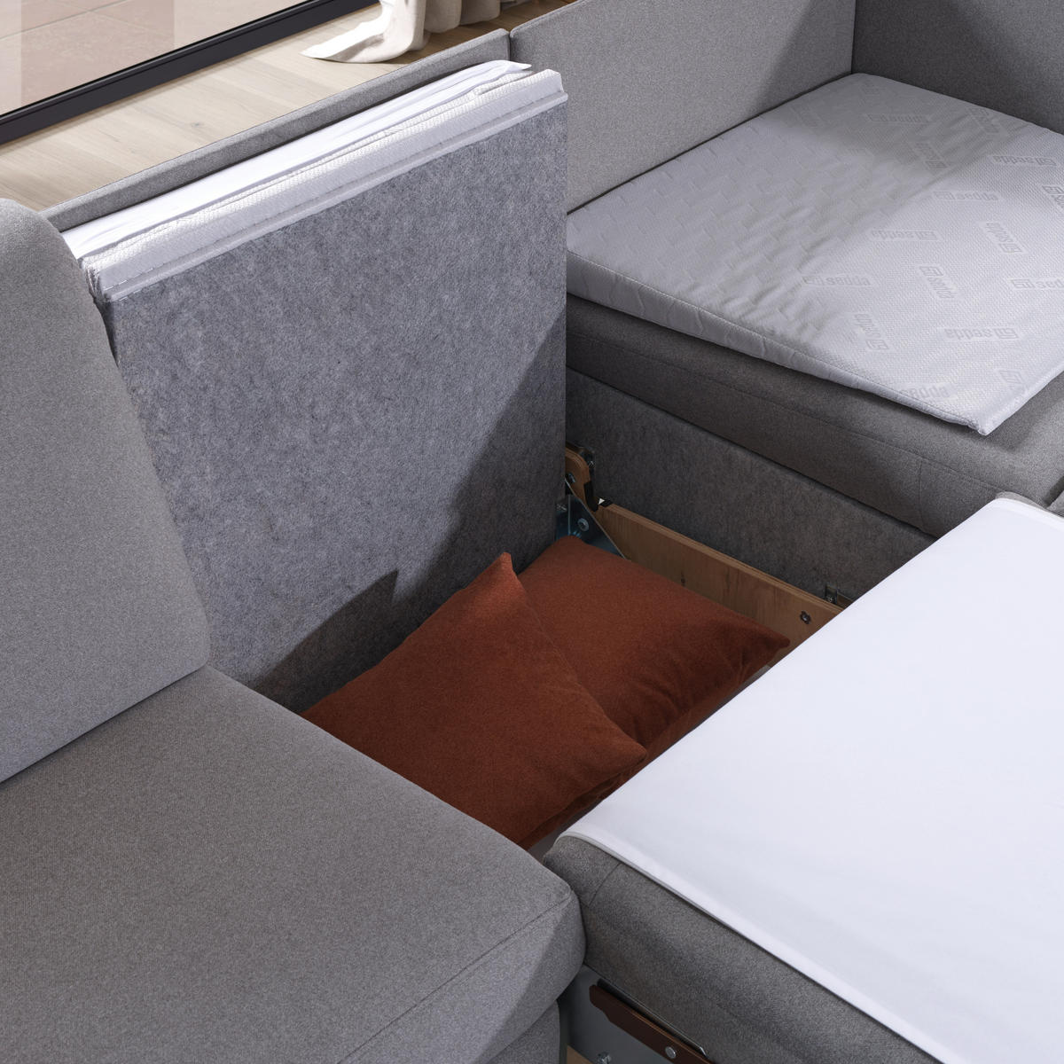 ECKSOFA in Flachgewebe Grau  203/261 cm  - Eichefarben/Grau, KONVENTIONELL, Holz/Textil (203/261cm) - Sedda
