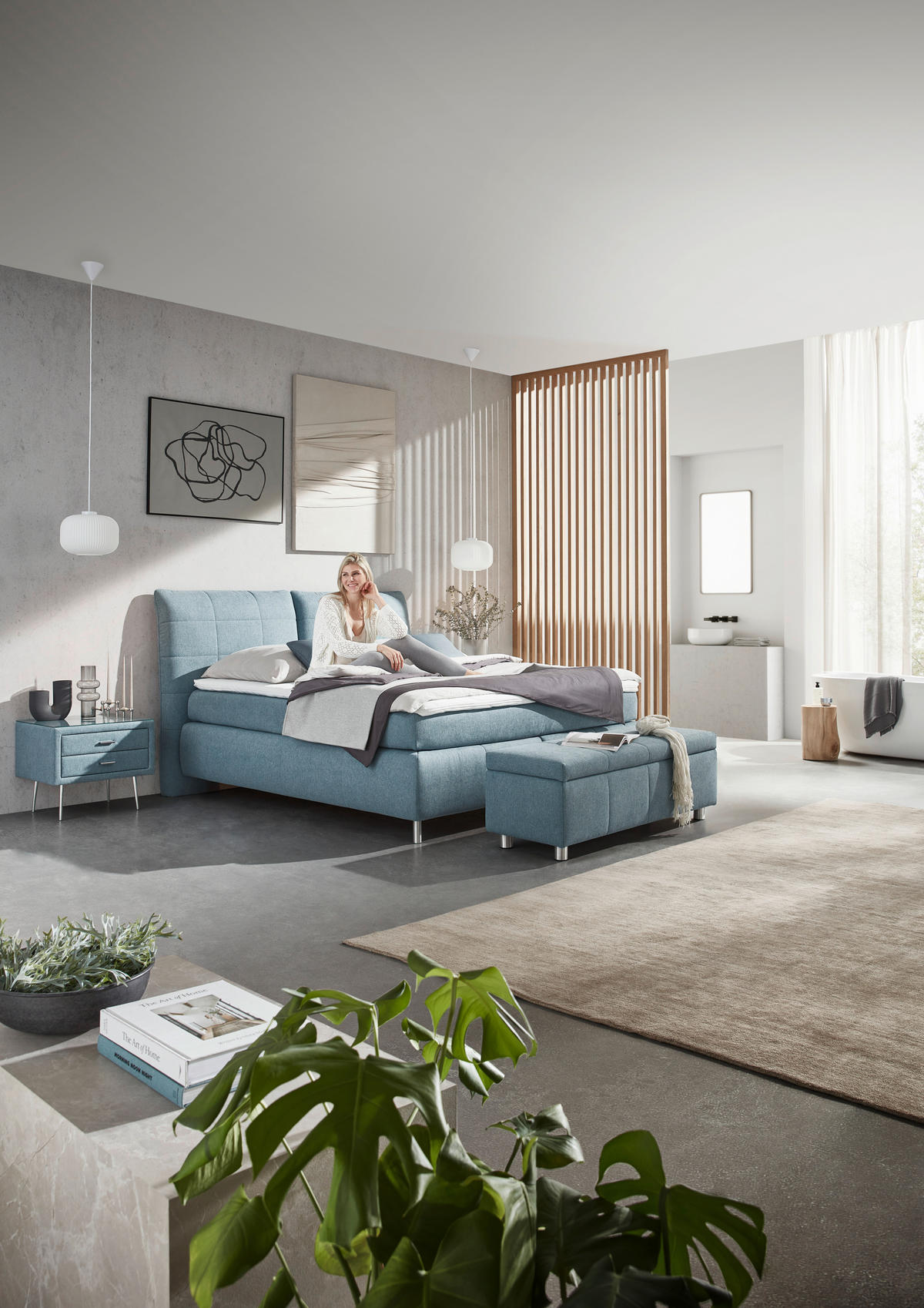 BOXSPRINGBETT 160/200 cm  in Hellblau  - Alufarben/Hellblau, KONVENTIONELL, Textil (160/200cm) - Dieter Knoll