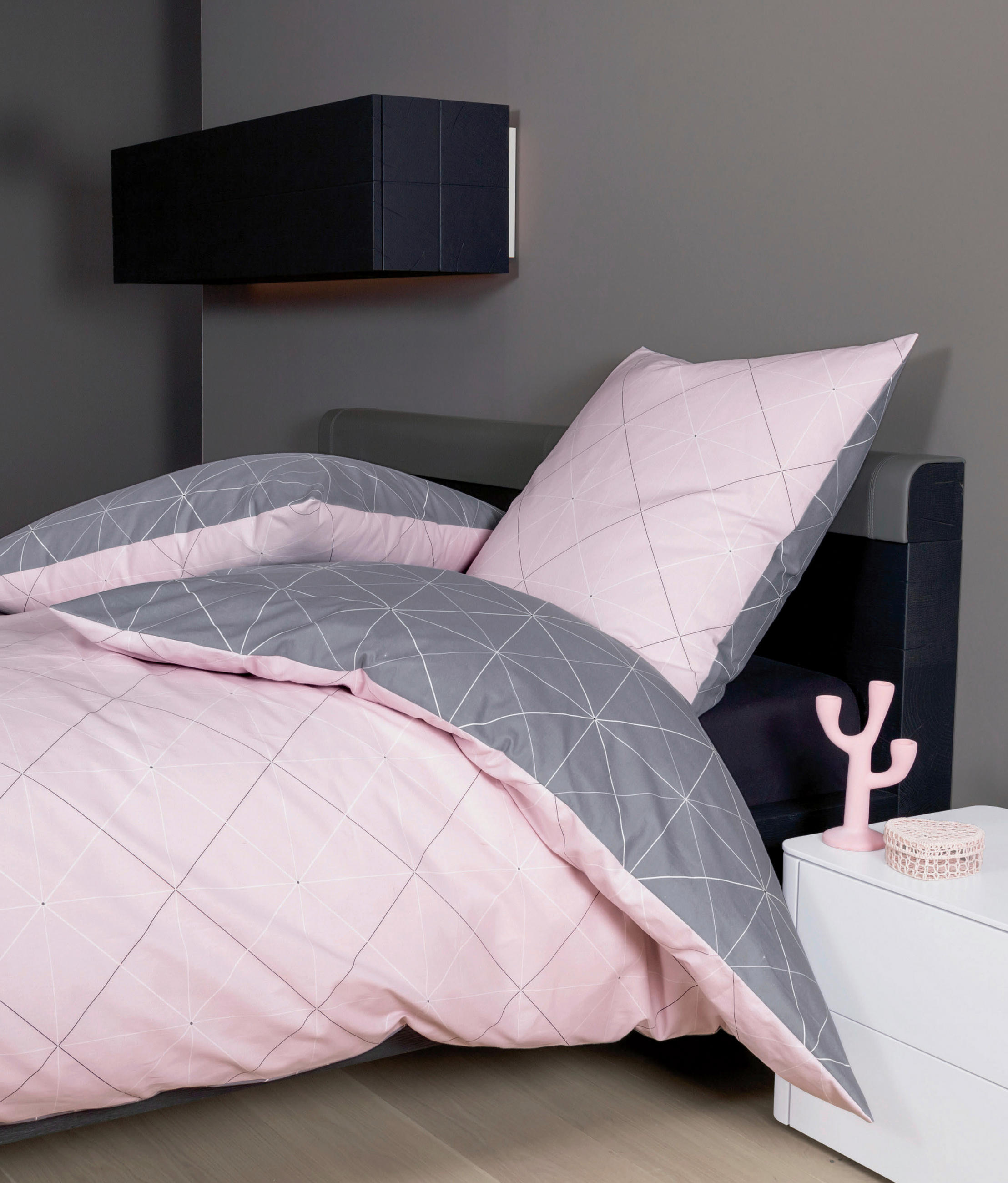 WENDEBETTWÄSCHE 155/220 cm DAVOS Biber  - Dunkelgrau/Hellgrau, Design, Textil (155/220cm) - Janine