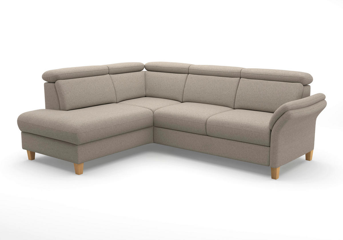ECKSOFA GLENDALE E in Flachgewebe Taupe  193/247 cm  - Taupe/Eichefarben, KONVENTIONELL, Holz/Textil (193/247cm) - Sit & More