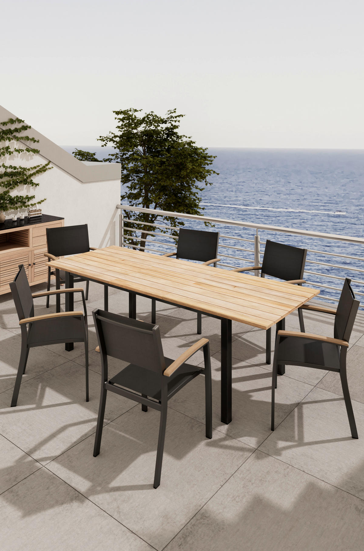 STAPELSESSEL in Holz, Metall, Textil Schwarz, Teakfarben  - Schwarz/Teakfarben, Konventionell, Holz/Textil (60/88,5/58cm) - Ambia Garden
