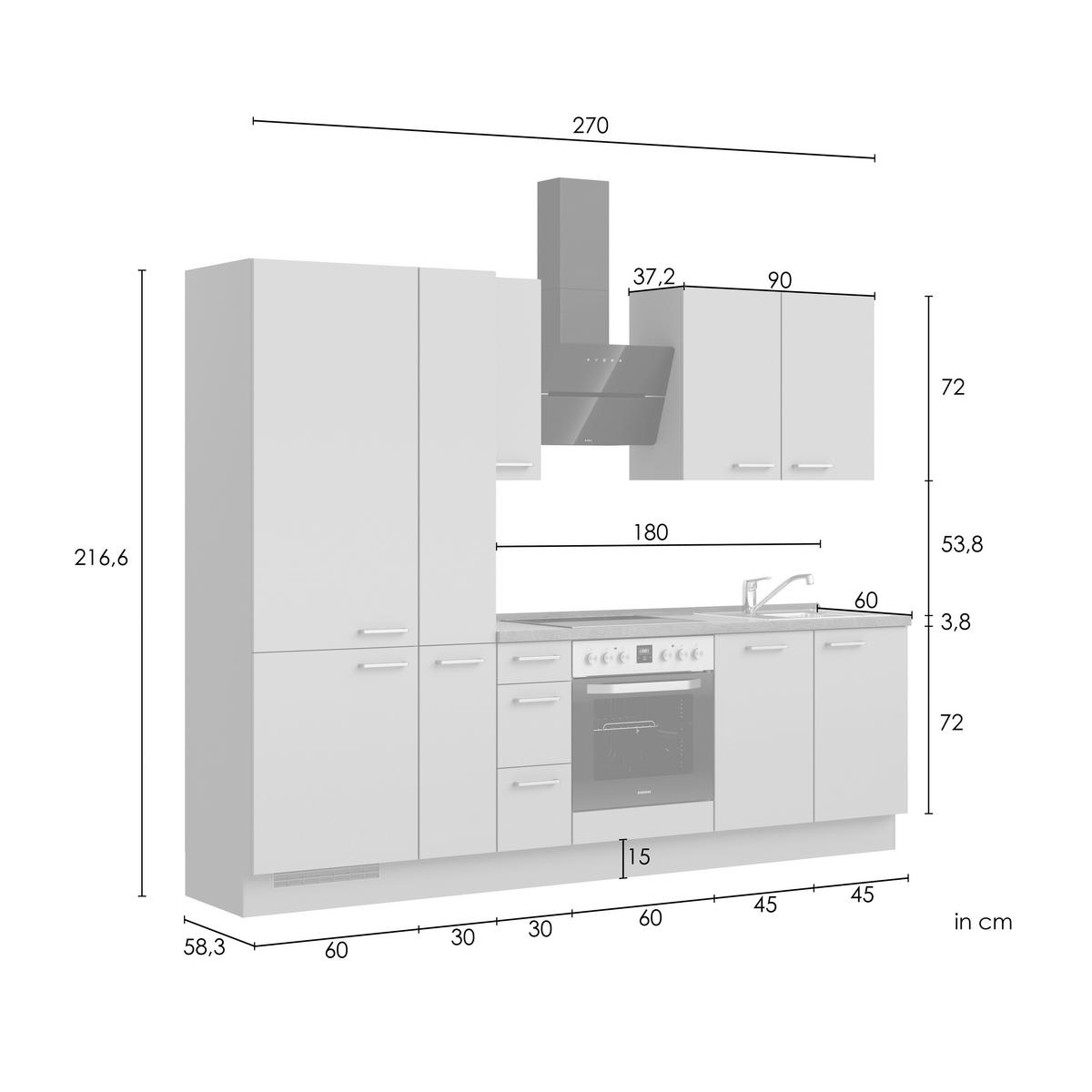 KÜCHENBLOCK Frame 270 cm  in Eichefarben, Olivgrün  - Edelstahlfarben/Eichefarben, MODERN, Holzwerkstoff/Metall (270cm) - Nobilia