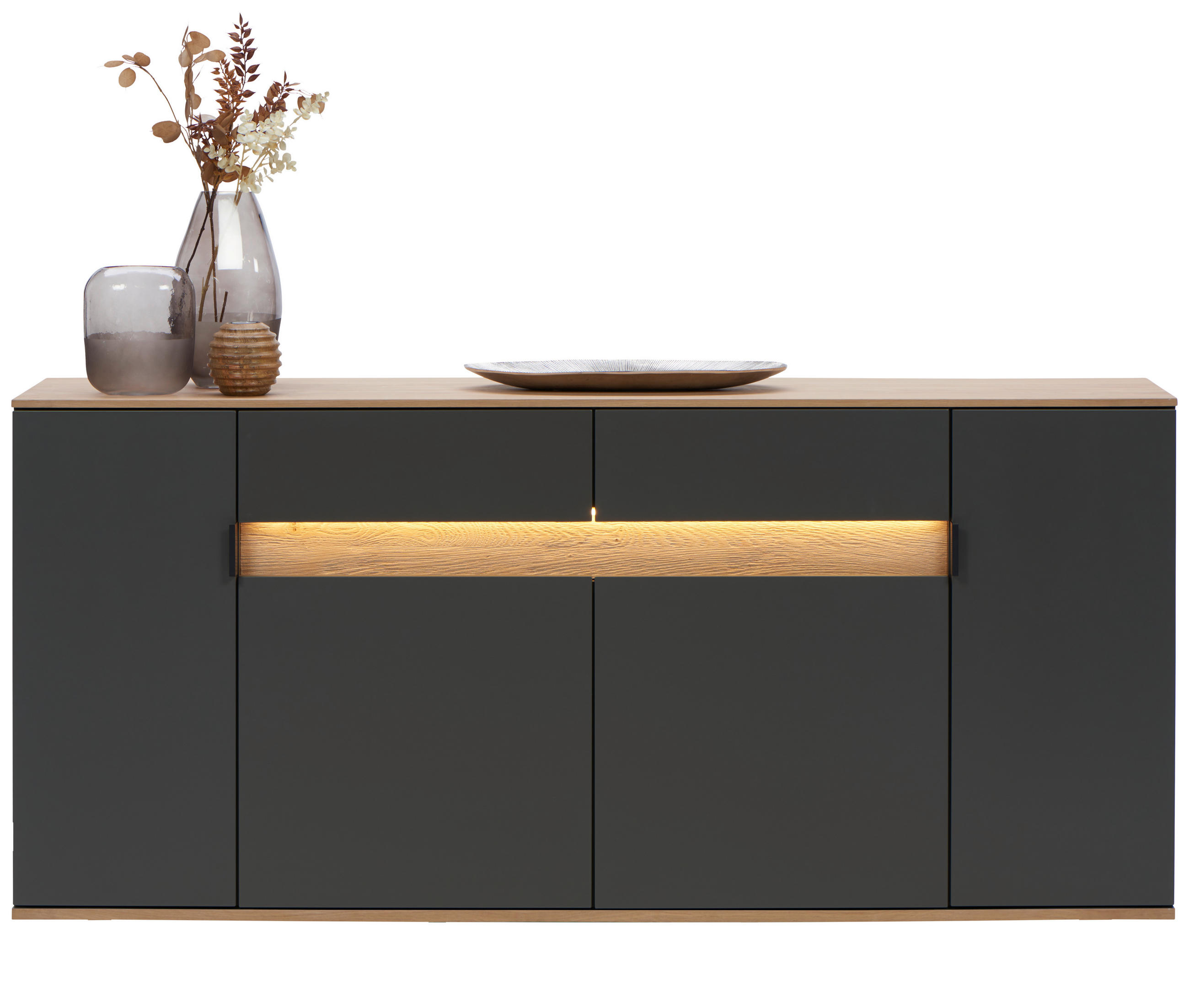 Dieter Knoll ŠIROKÁ KOMODA, antracitová, barvy dubu, 180,6/82/42 cm