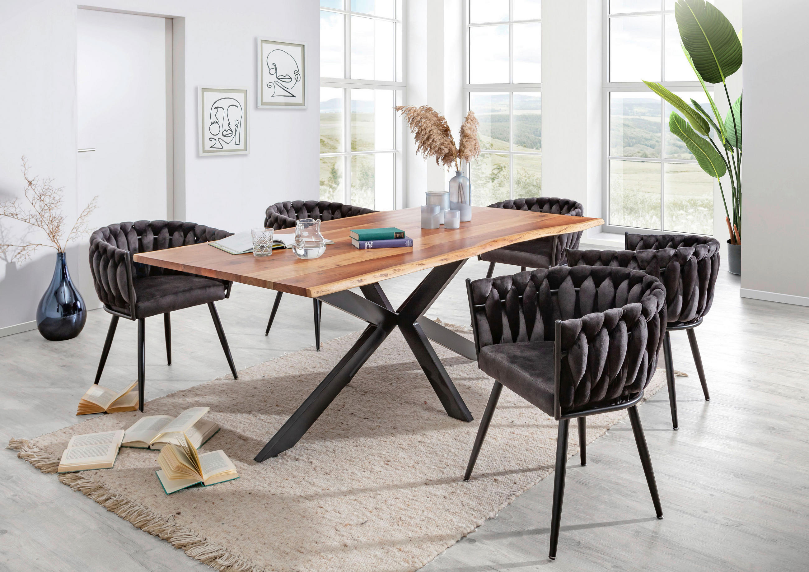 ESSTISCH in Holz 220/100/75 cm  - Schwarz/Naturfarben, MODERN, Holz/Metall (220/100/75cm) - Livetastic