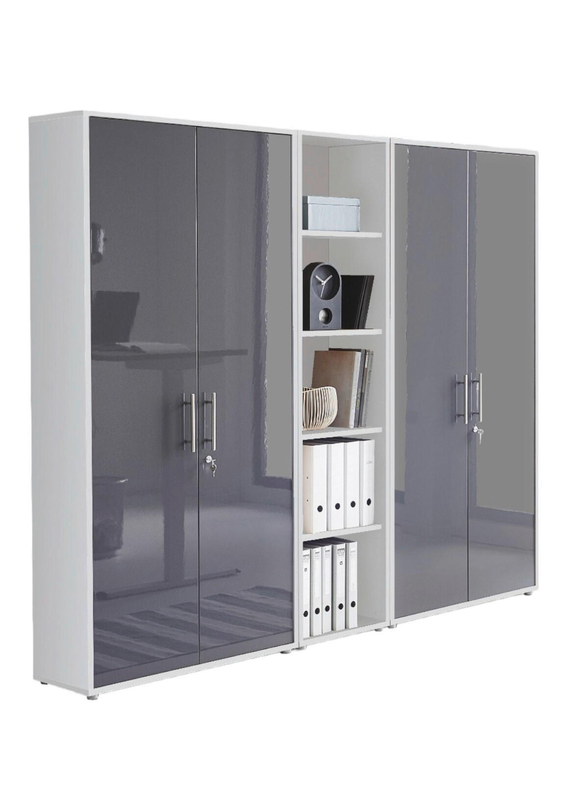 Mid.you Aktenschrank Office Edition - SW Set 10 Weiß, Anthrazit Hochglanz 212.9x185.6x33 cm