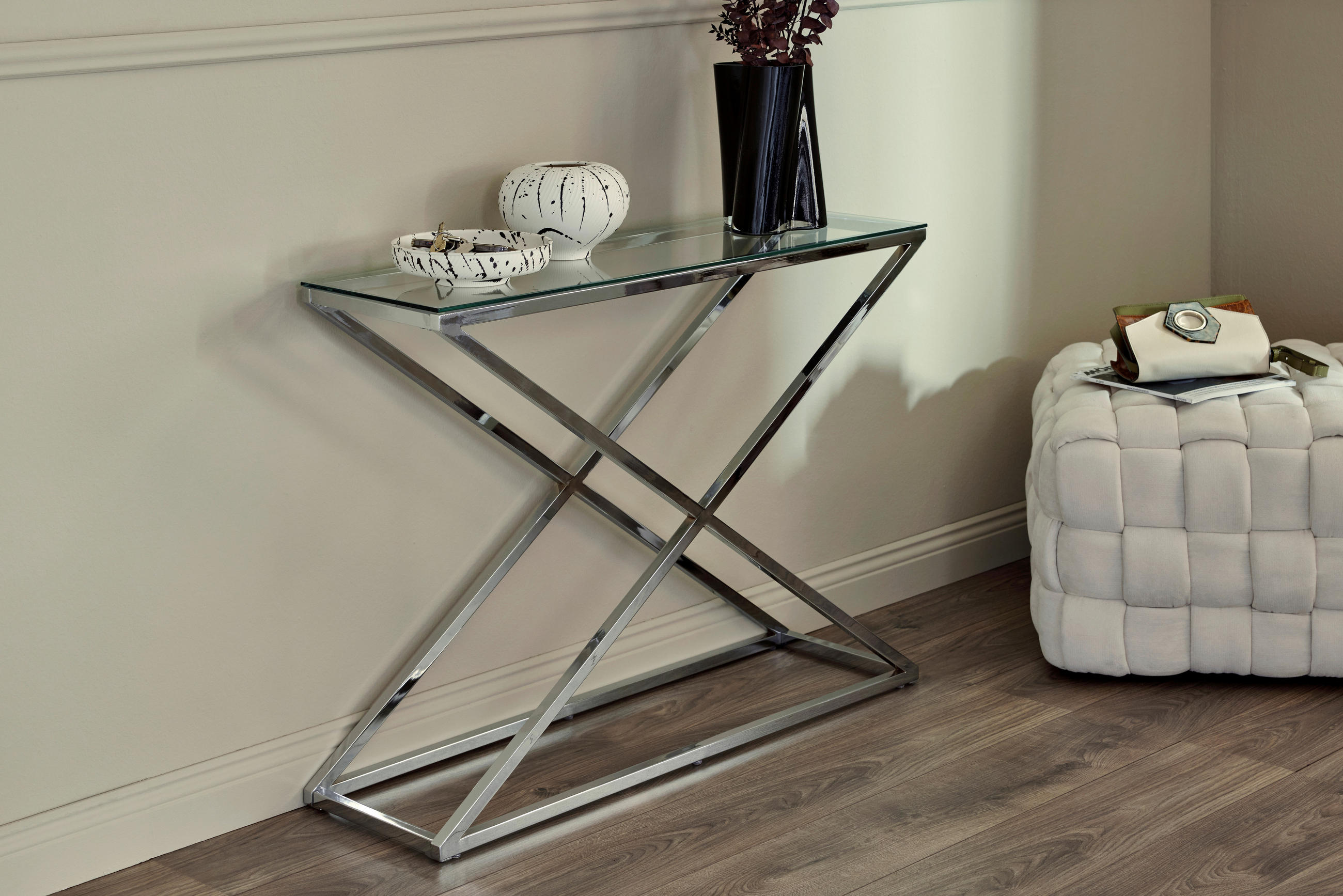 KONSOLENTISCH in Metall, Glas 100/30/74 cm    - Klar/Chromfarben, MODERN, Glas/Metall (100/30/74cm) - Livetastic