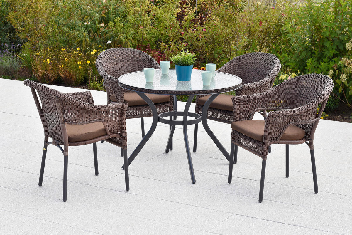 GARTENTISCHGRUPPE Aluminium  - Dunkelbraun/Graphitfarben, KONVENTIONELL, Glas/Kunststoff - Gardenson