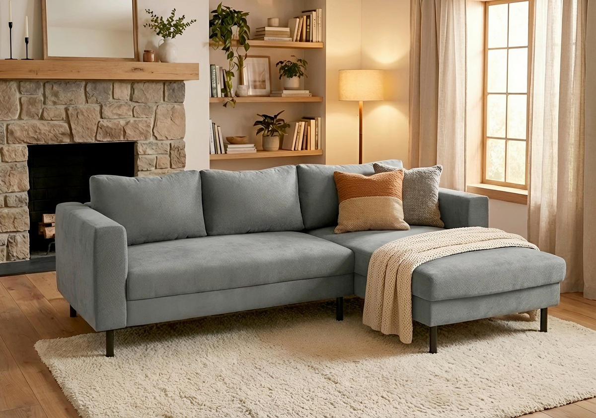 ECKSCHLAFSOFA  mit Rücken echt, Armteil links, Armteil rechts Struktur Anthrazit  - Anthrazit/Schwarz, MODERN, Textil/Metall (232/161cm) - Trendmanufaktur