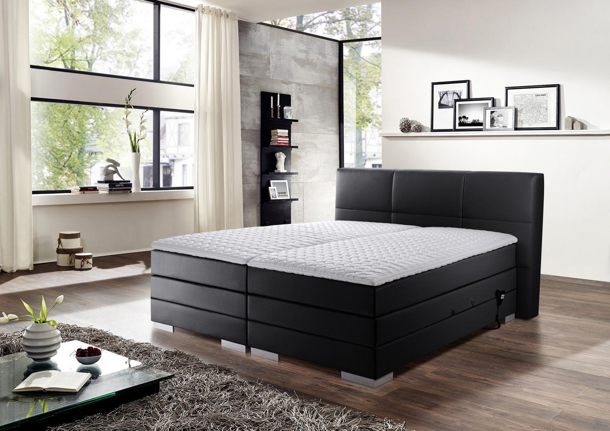BOXSPRINGBETT 160/200 cm  in Schwarz  - Silberfarben/Schwarz, MODERN, Holzwerkstoff/Textil (160/200cm) - Livetastic