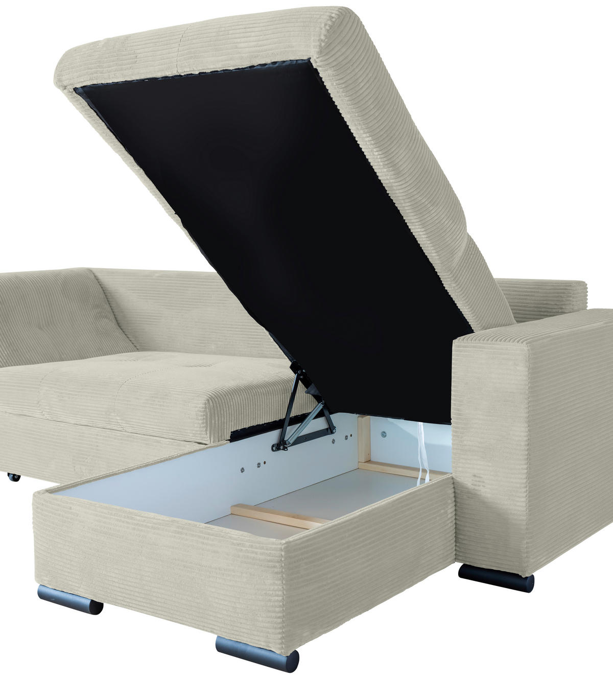 ECKSOFA in Cord Creme  - Creme/Schwarz, KONVENTIONELL, Textil/Metall (258/168cm) - Carryhome
